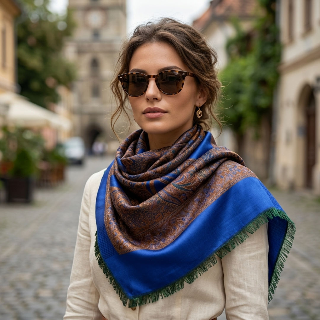 Blue Floral Design Modal Scarf